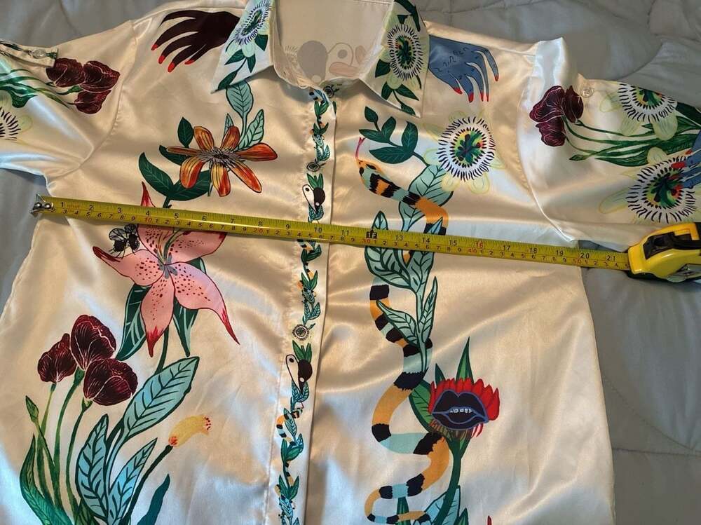 COMMENSE Women's Size S Floral Graphic Print Satin Wide Leg Pants 2 pc A491